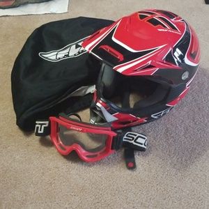 Fly Racing helmet with Scott goggles